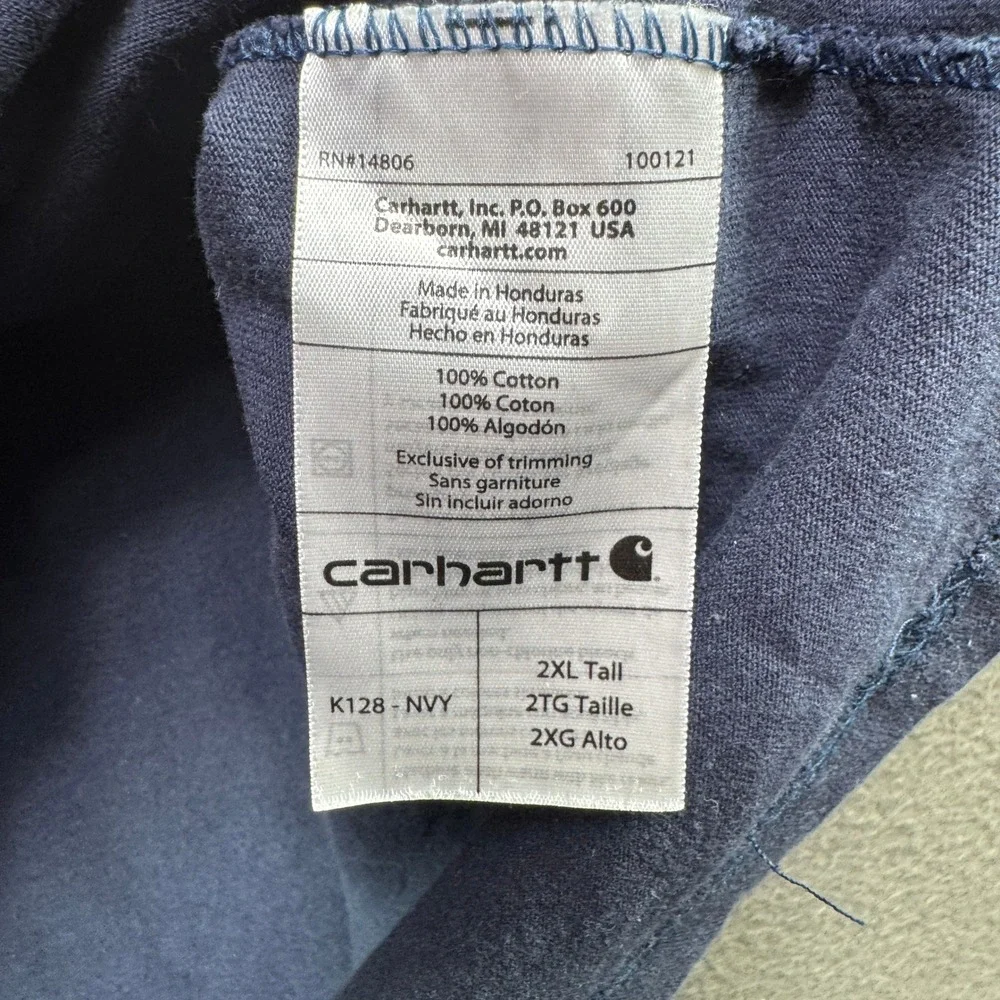 Carhartt Henley Shirt Men 2XL Tall Blue Long Sleeve K128 Pocket Workwear Tee